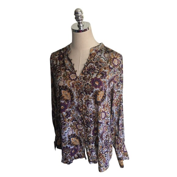Soft Surroundings Top Women's Size Medium Multicolor Floral Button Up - Picture 3 of 6